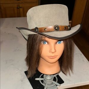 Vintage Gray Cowboy Hat with Brown Leather Band